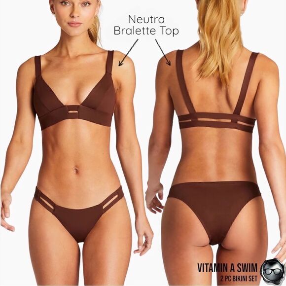 VITAMIN A SWIM NEUTRA 2 PIECE BIKINI SET BROWN BRALETTE TOP + SAND SNAKE BOTTOM - Picture 3 of 12